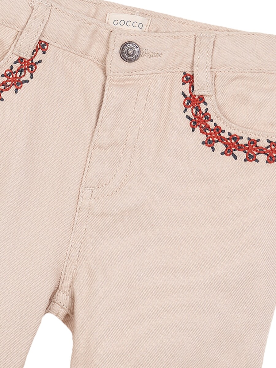 Pantalon Recto Con Bordados Piedra