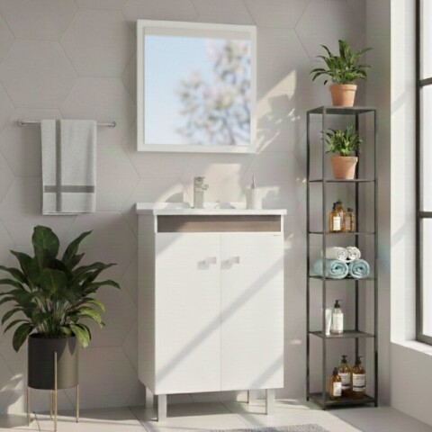 Mueble de Baño de Pie Atenea (56 cm) | Bicolor Blanco/Almendra con Bacha de Marmolina Mueble de Baño de Pie Atenea (56 cm) | Bicolor Blanco/Almendra con Bacha de Marmolina