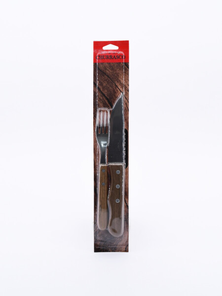 CUCHILLA CON TENEDOR ASADOR SET X 2 MARRON