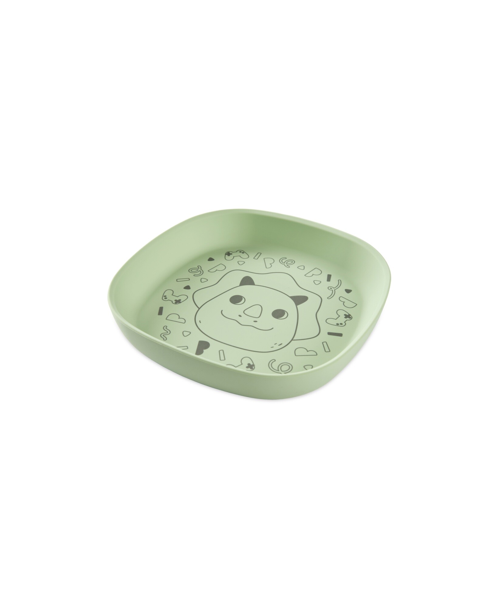 Plato de silicona, verde, diseño dino Sin color