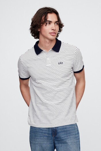 Remera Polo Hombre White Navy Stripe