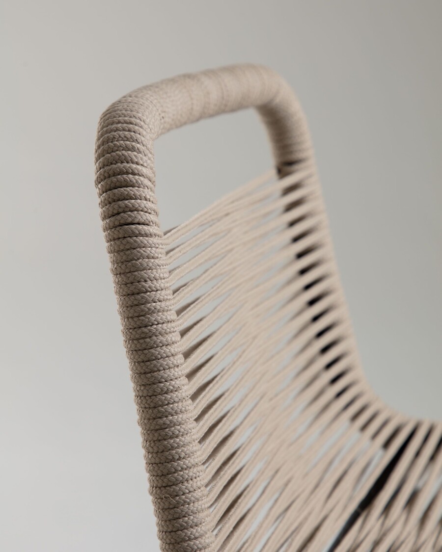 Taburete Lambton de cuerda marrón y acero con acabado negro altura 74 cm