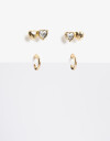 Aros Sets Metal Set De Aros Corazón Bañado En Oro - Dorado