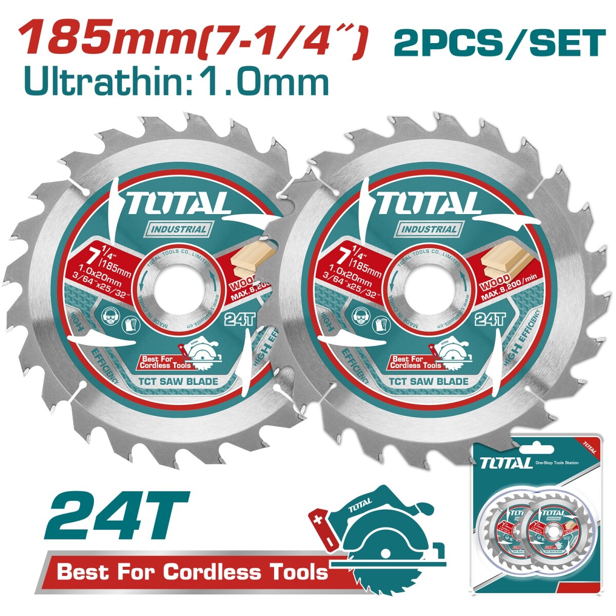 Set 2 discos 7 1/4" p sierra circular 24 dientes total TAC2331853 