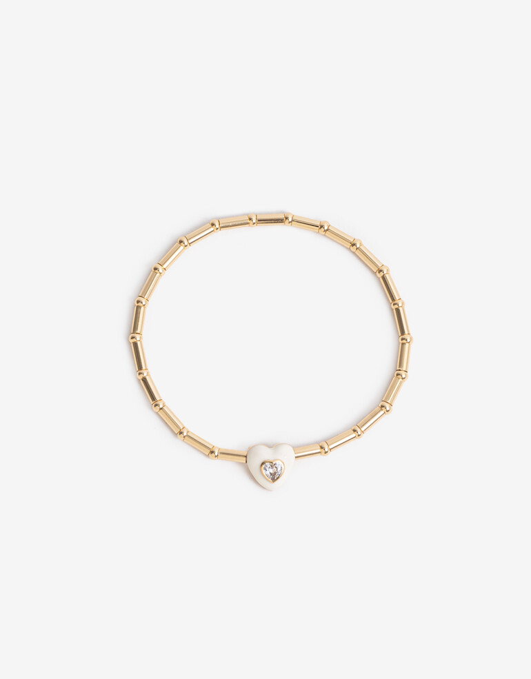 Pulseras Elásticas Strass Pulsera Dije Cubic Corazón - Dorado