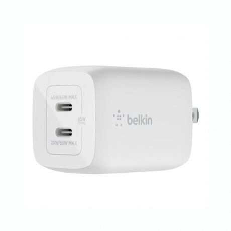 Adaptador Dual USB-C BELKIN WCH013DQWH 65W Carga Rápida Adaptador Dual USB-C BELKIN WCH013DQWH 65W Carga Rápida