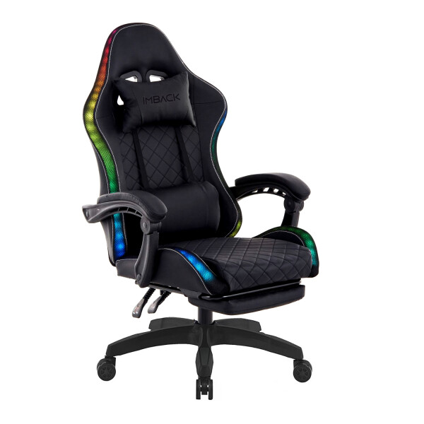 Silla Gamer Con Luces Led Ergonomica Escritorio y apoyapies con Cuero Sintético Imback Color Negro Silla Gamer Con Luces Led Ergonomica Escritorio y apoyapies con Cuero Sintético Imback Color Negro