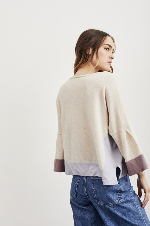 Sweater Manga Volados Beige Melange