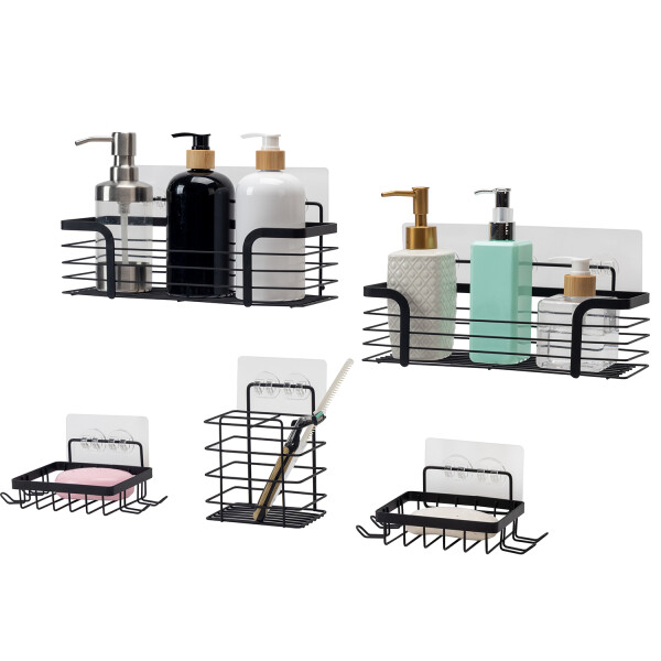 Set x5 Estante Organizador Baño Accesorios Con Adhesivos IMBACK Color Negro Set x5 Estante Organizador Baño Accesorios Con Adhesivos IMBACK Color Negro