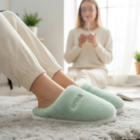 Pantufla De Felpa Peluche sintético Antideslizante Unisex Verde Claro