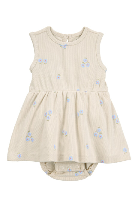 Vestido de algodón acanalado, diseño floral Sin color