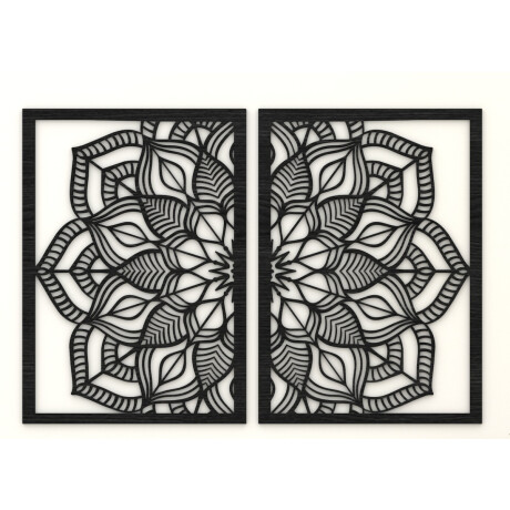 Díptico Mandala Calada 103 X 70 Cmts Madera Decor Negro