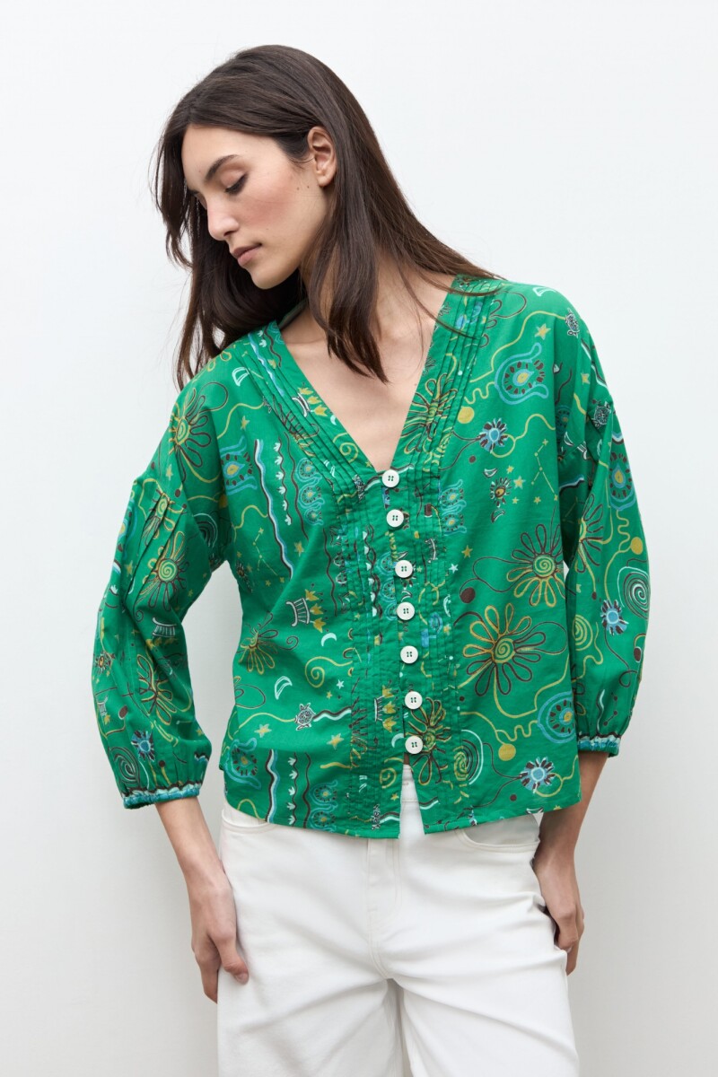 Blusa estampa Étnica verde