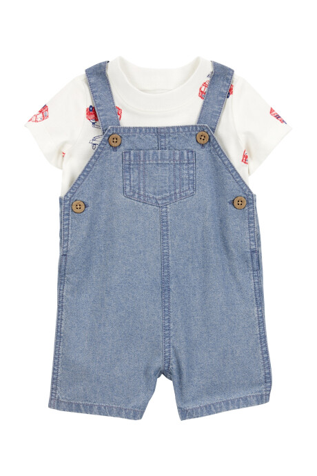 Set dos piezas de algodón, enterito corto y remera, diseño bomberos Set dos piezas de algodón, enterito corto y remera, diseño bomberos