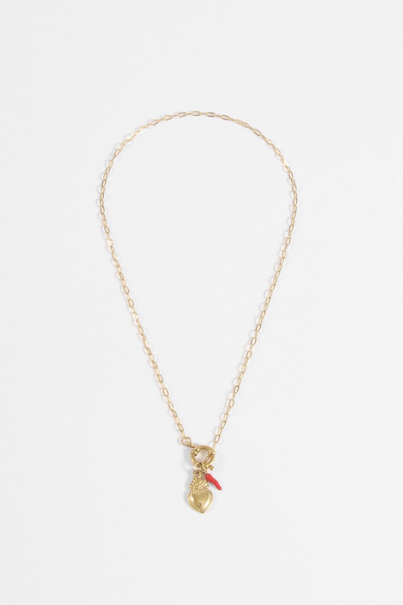 Collar acero dijes dorado