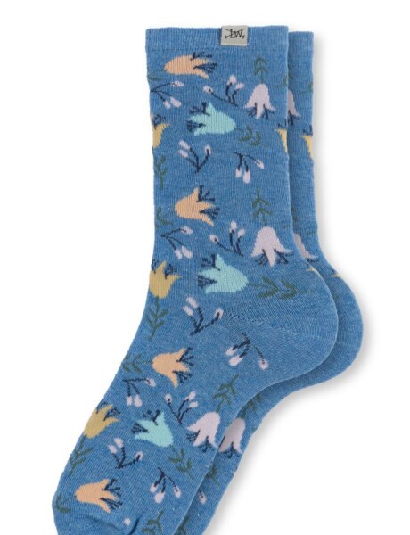 MEDIAS CON FLORES - PACK x2 Celeste