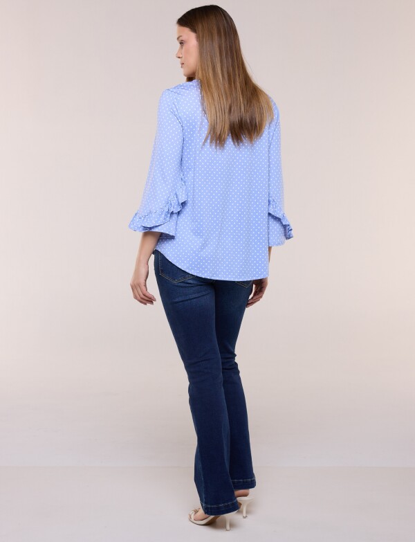 Blusa Lunares Manga 3/4 Con Volados CELESTE/MULTI