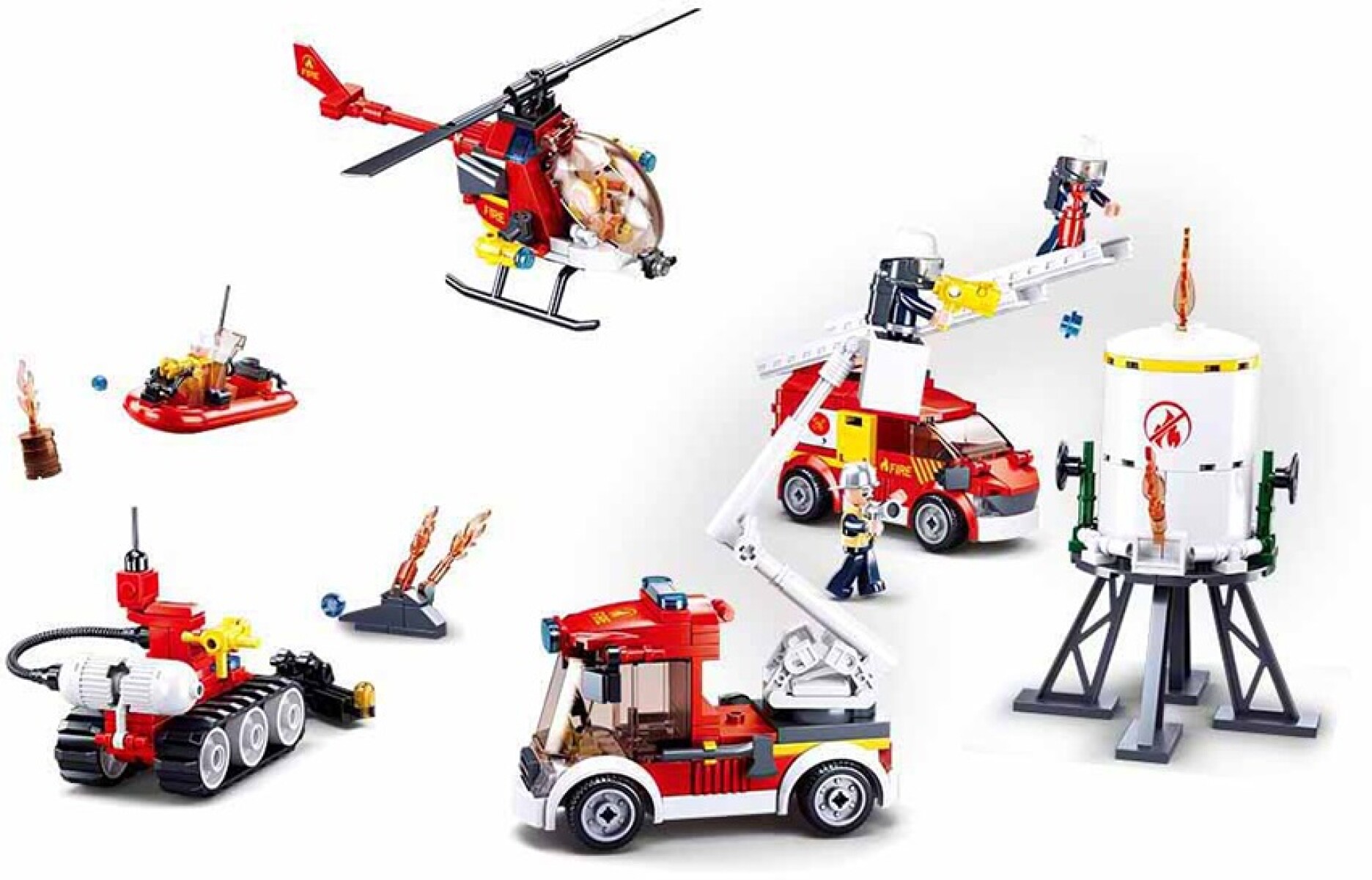 Set Brigada De Bomberos para armar + Figuras 490 pcs 