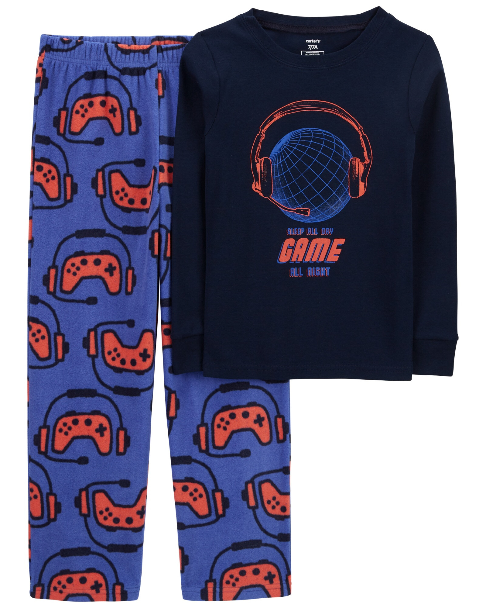 Pijama dos piezas, pantalón micropolar y remera de algodón, diseño juegos Sin color