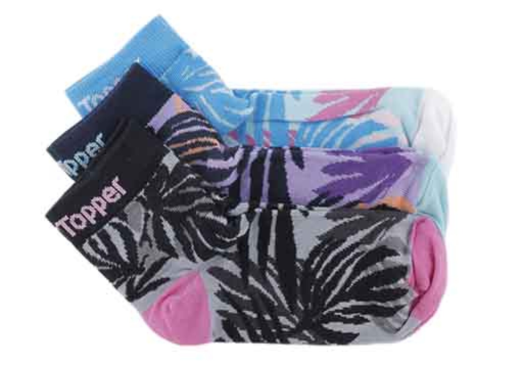Medias Infantiles Topper x3 Caña Baja - Turquesa - Gris - Lila 