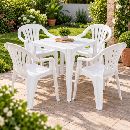 Combo Mesa + 4 Sillas Plastico para Jardin Mor Blanco Combo Mesa + 4 Sillas Plastico para Jardin Mor Blanco