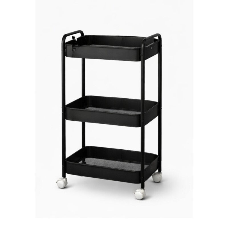 Carro Organizador metálico 3 Estantes y Ruedas Negro