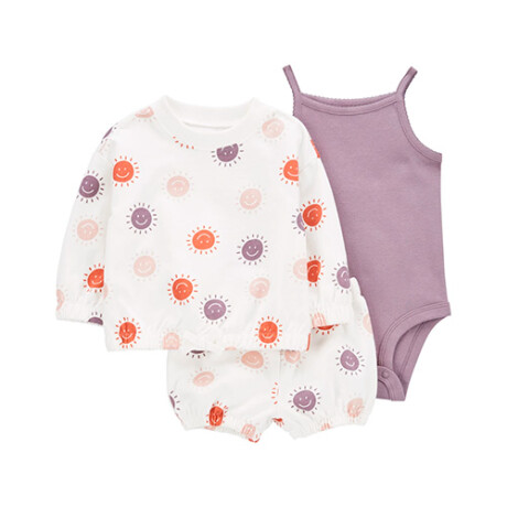 Set Carters Sonrisa 3 Piezas Short Buzo y Body Algodón BLANCO-ROJO-LILA