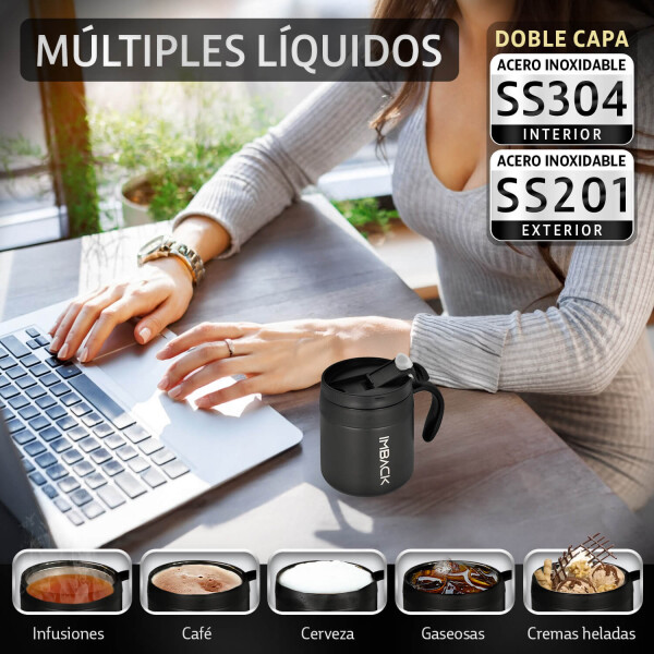 Vaso Termico Cafe Jarra Mug 355ml Imback Acero Inoxidable Doble Capa Con Manija Y Tapa Negro Vaso Termico Cafe Jarra Mug 355ml Imback Acero Inoxidable Doble Capa Con Manija Y Tapa Negro