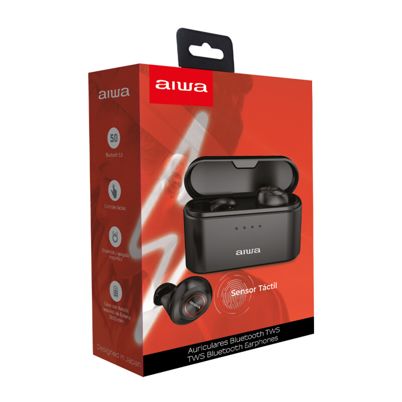 Auriculares Bluetooth In Ear AIWA con Microfono Dual HD y Sonido Estereo Estuche de carga de 2800 mAh Negro | AW-6PROBK
