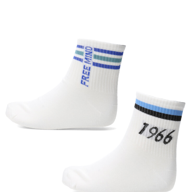 Medias Unisex N+ Nostalgic Blanco - Celeste - Negro