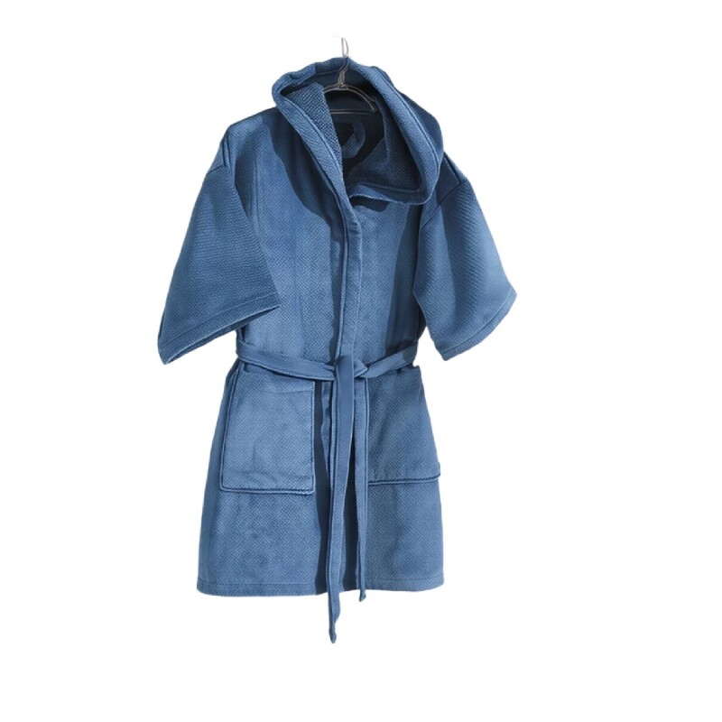Bata Infantil Con Capucha Velour Dohler 100% Algodón Azul