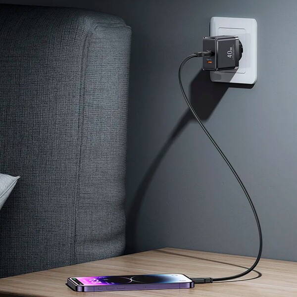 Ficha Cargador 2 Puertos Usb Tipo C 40w Carga Rapida Usams Color Variante Negro