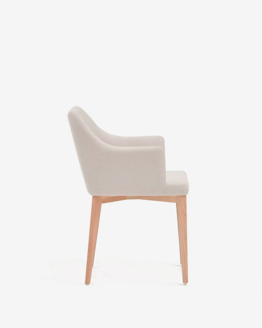 Silla Croft de chenilla y patas de madera maciza de fresno beige