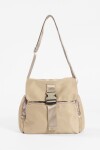 Bandolera de tela con tapa y hebilla beige