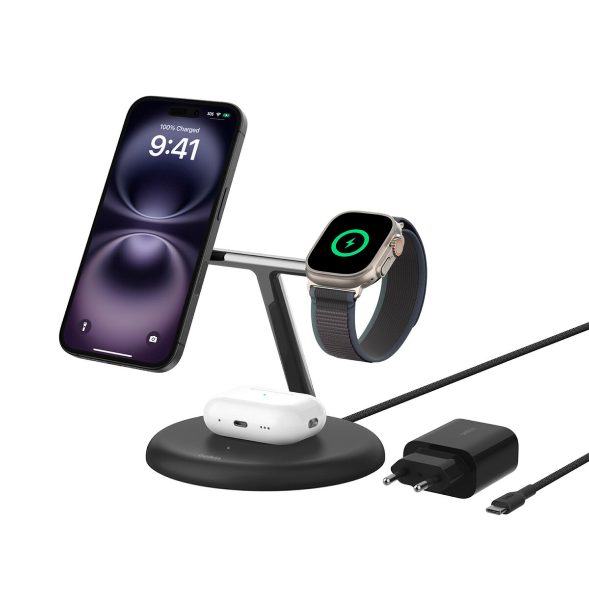 Belkin Base magnético de carga inalámbrica 3 en 1 Black 
