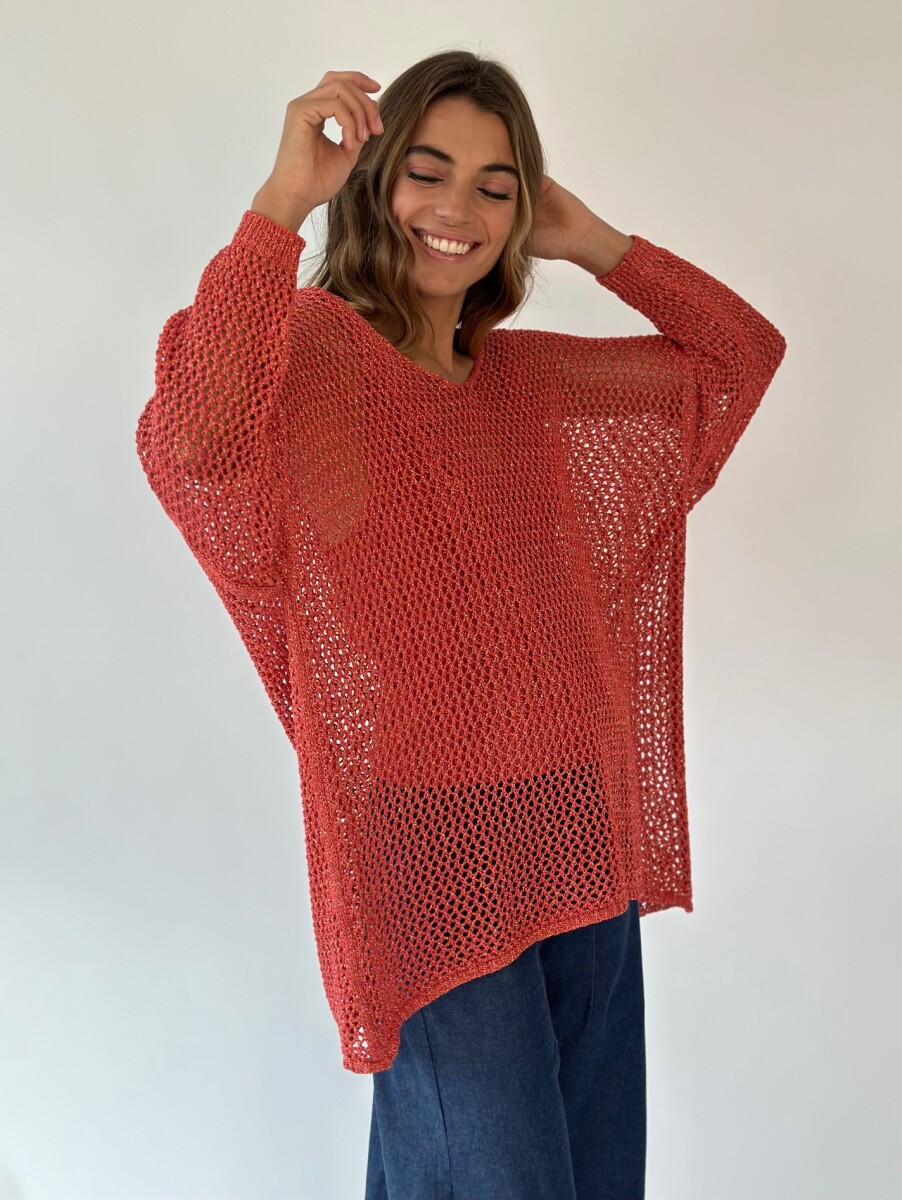BUZO TEJIDO LUREX AMBAR - CORAL 
