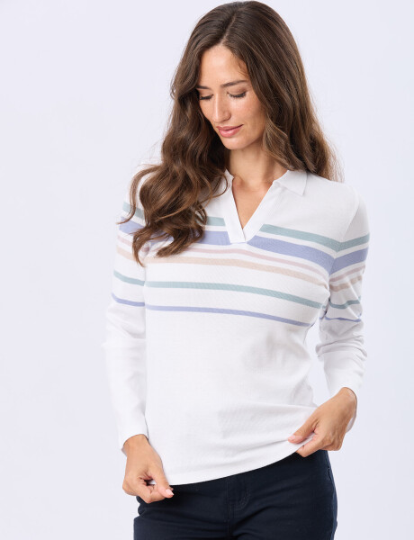 REMERA POLO RAYADA Blanco