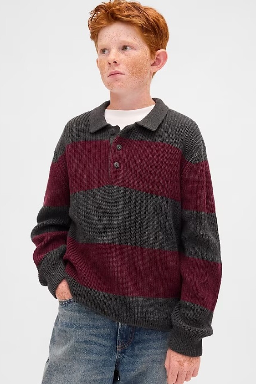 Buzo De Algodòn Cuello Polo Niño Red Stripes