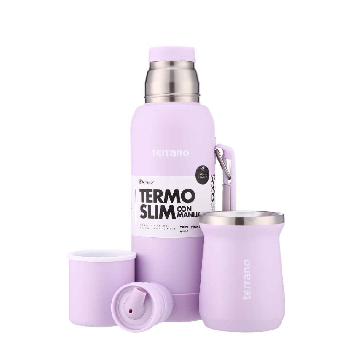 kit termo 750ml base silicona + mate tradicional lila 