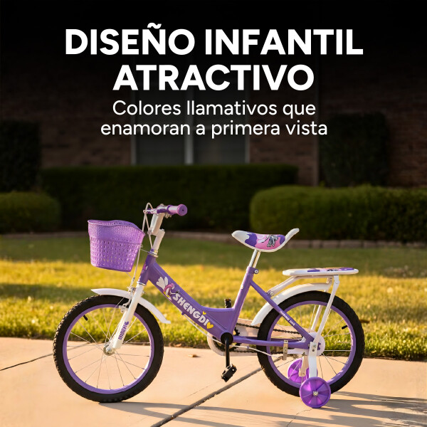 Bicicleta infantil Shengdi Rodado 16 Canasto Parrilla Hadas Violeta 1