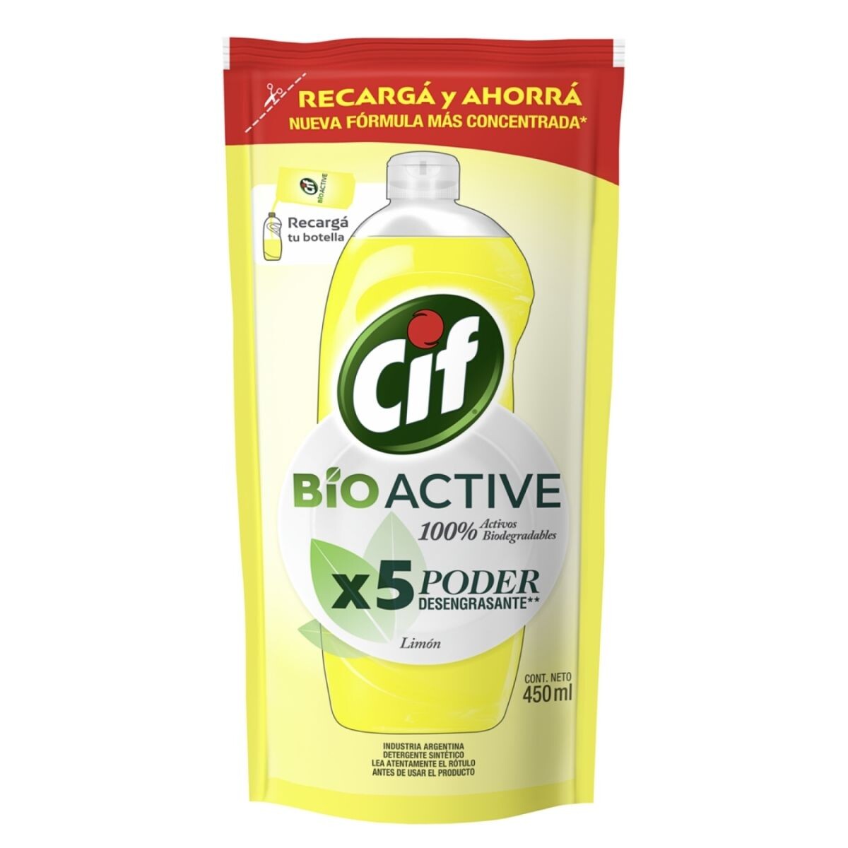 Detergente Líquido CIF Bio Active Limón - DP 450 ML 