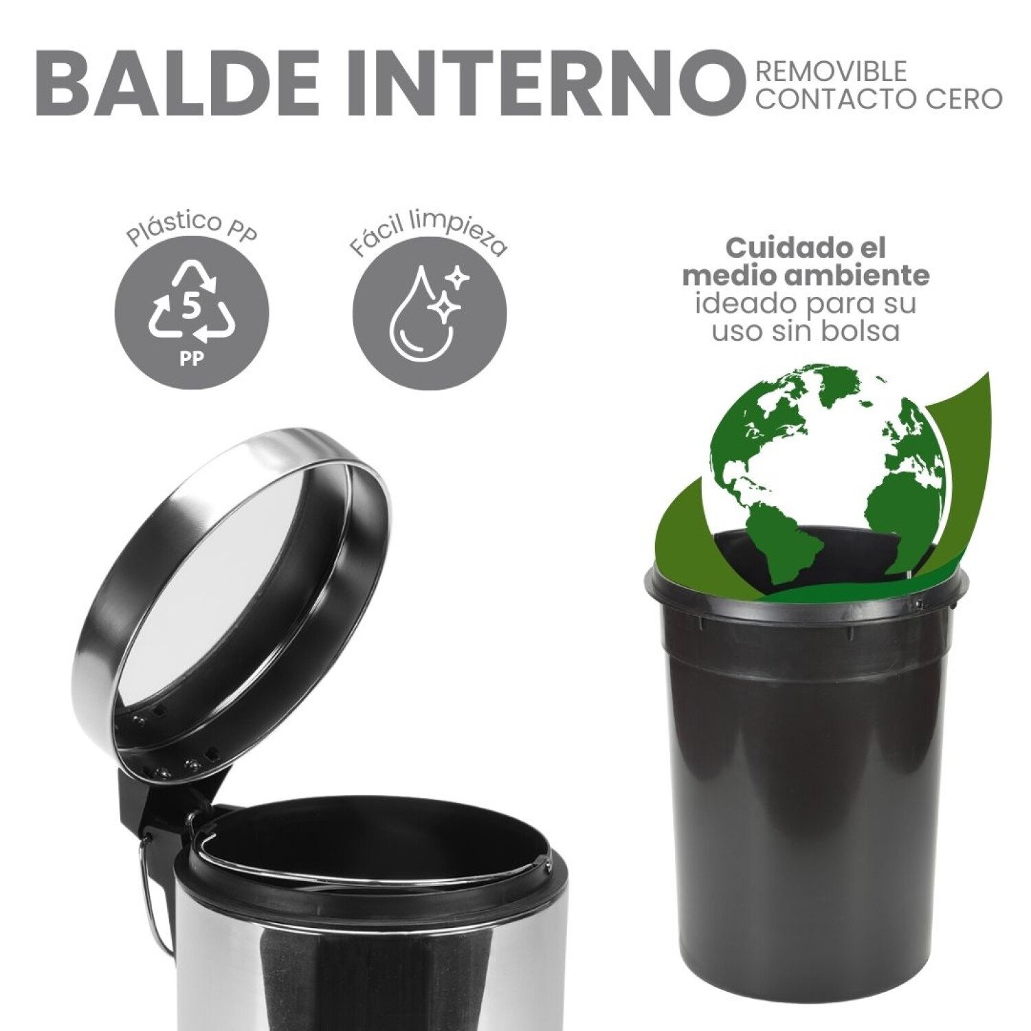 Tacho 12 Litros Residuos Papelera Extraible Acero Inoxidable Clemur