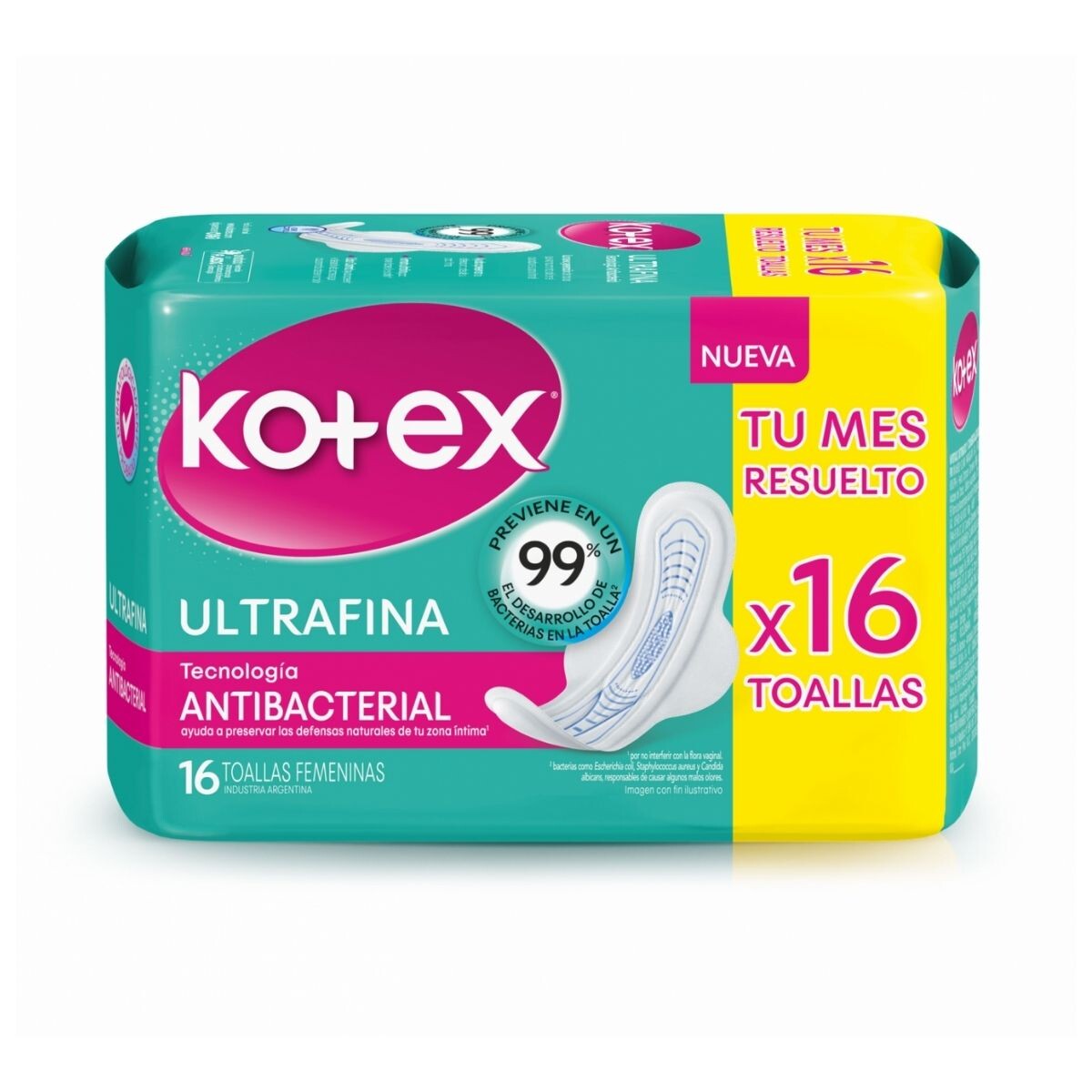 Toalla Femenina Kotex Antibacterial Ultrafina - X16 