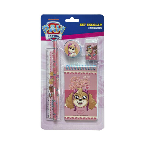 Set x 5 Útiles Escolares con Libreta de Rulo Paw Patrol ROSA