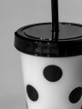 Vaso Con Tapa + Sorbito Lunares Y Corazones Estampado 2