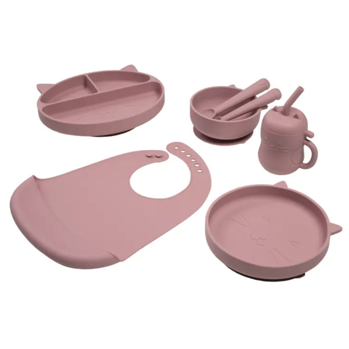 Set De Alimentación De Silicona Carestino Gatito - Rosa Malva 