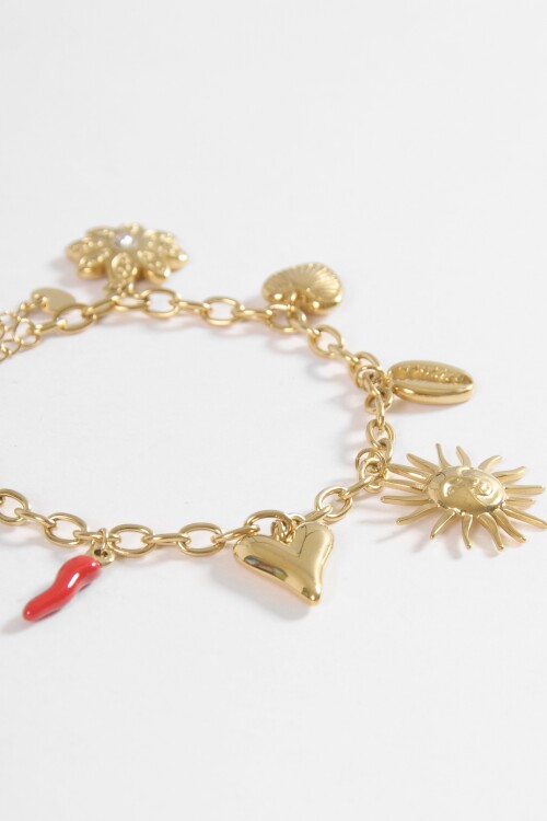 Pulsera dijes sol chilly acero dorado