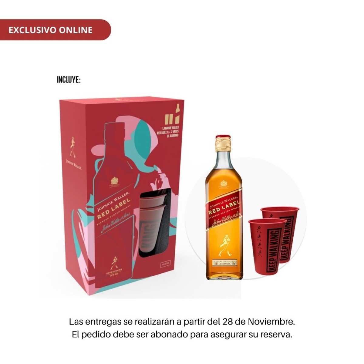 Kit Johnnie Walker Red Label 1L + 2 vasos 