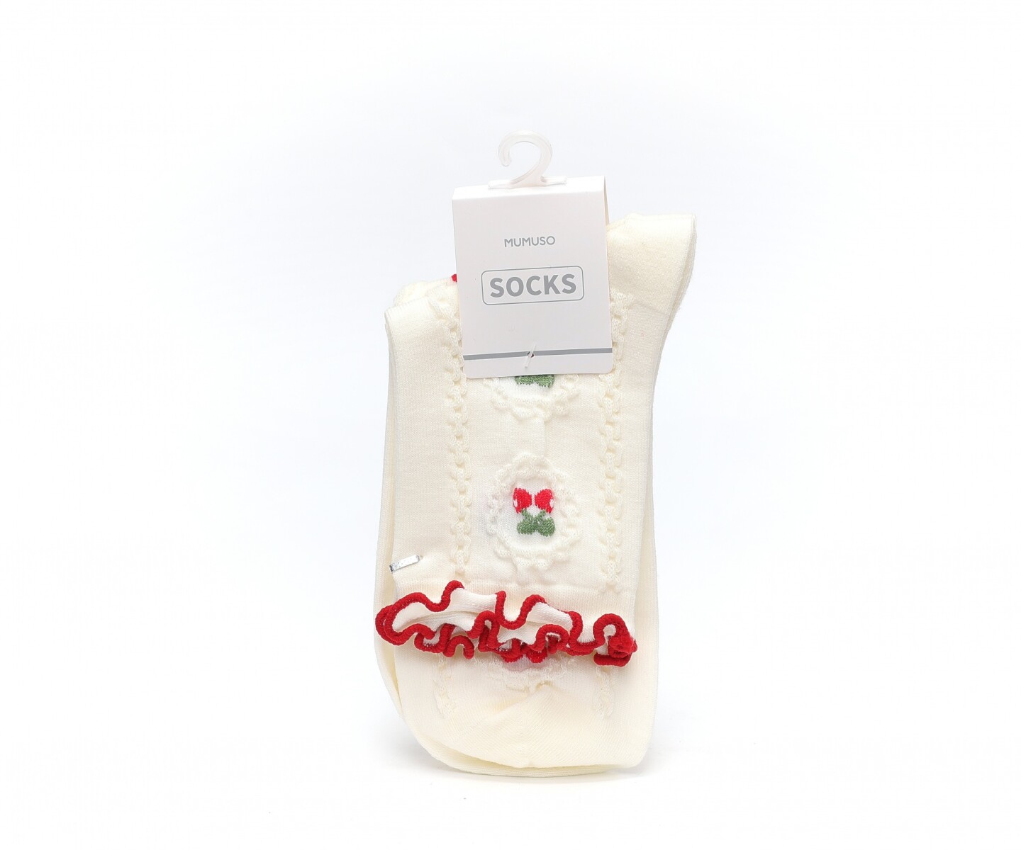 CALCETINES DEPORTIVOS DE TEJIDO JACQUARD PARA MUJER (CEREZA/2 PARES/BLANCO) 