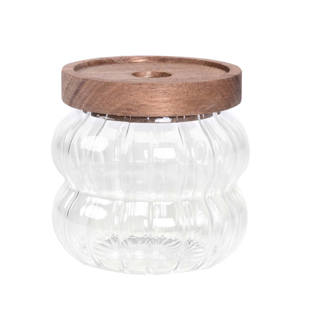 FRASCO ONDAS 350ML VIDRIO-Y-MADERA TRANSPARENTE A111